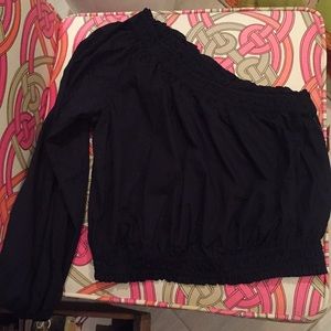 Free People one sleeve navy top off the shoulder